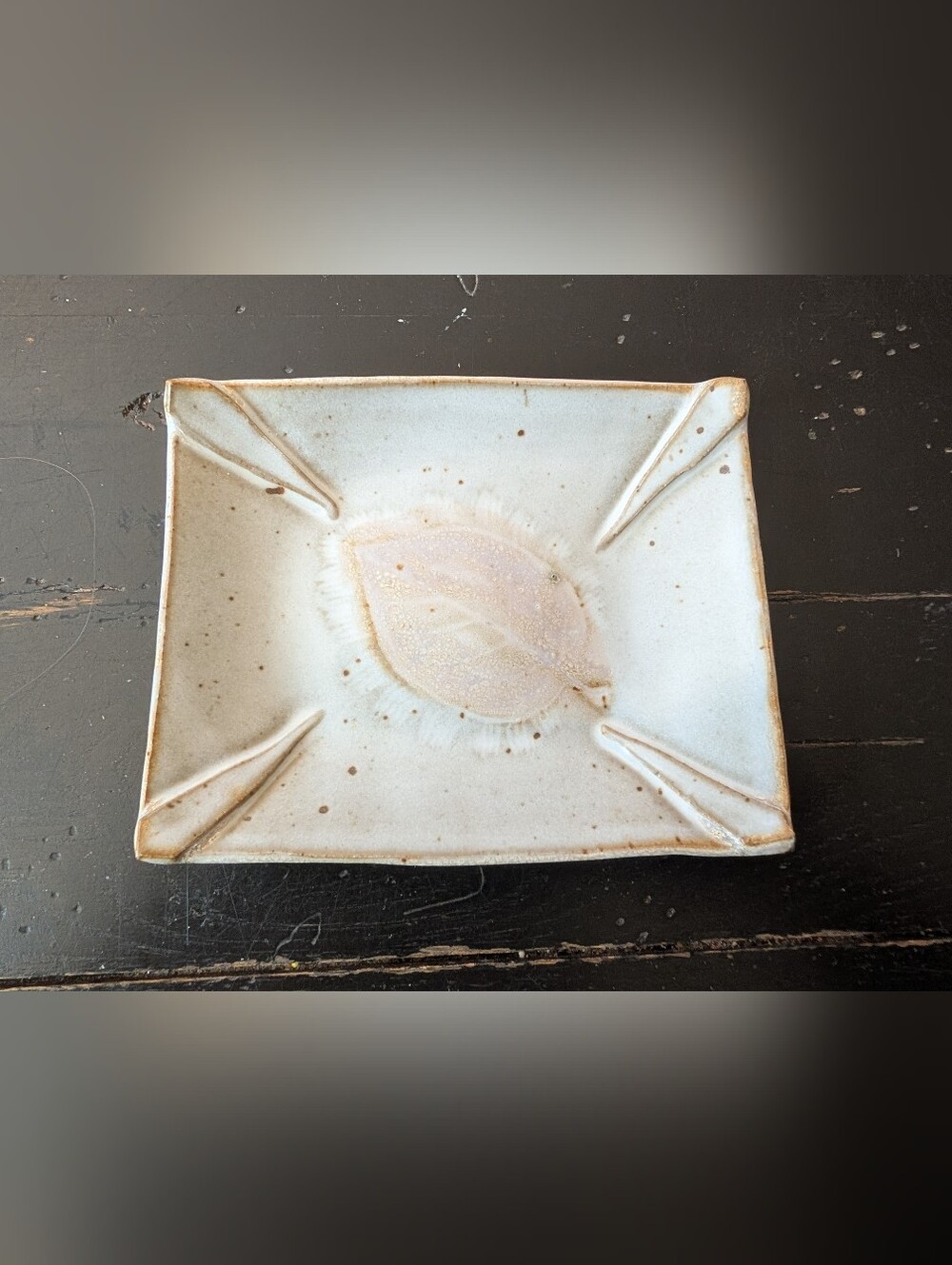 Contemporary Leaf Imprint Stoneware Decorative Plate Serving Dish Minimalist